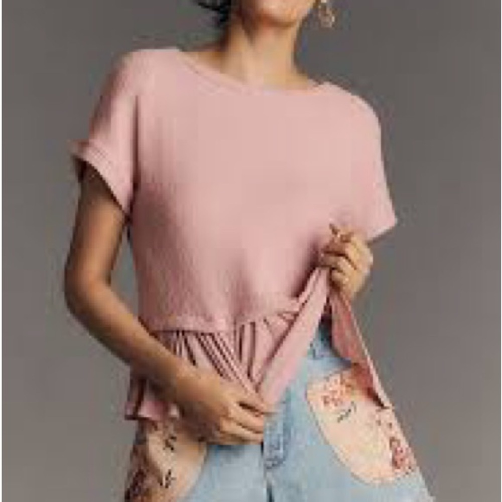 Anthropologie Pilcro Short-Sleeve Sweater Twofer Top Balletcore Blush l Size XS